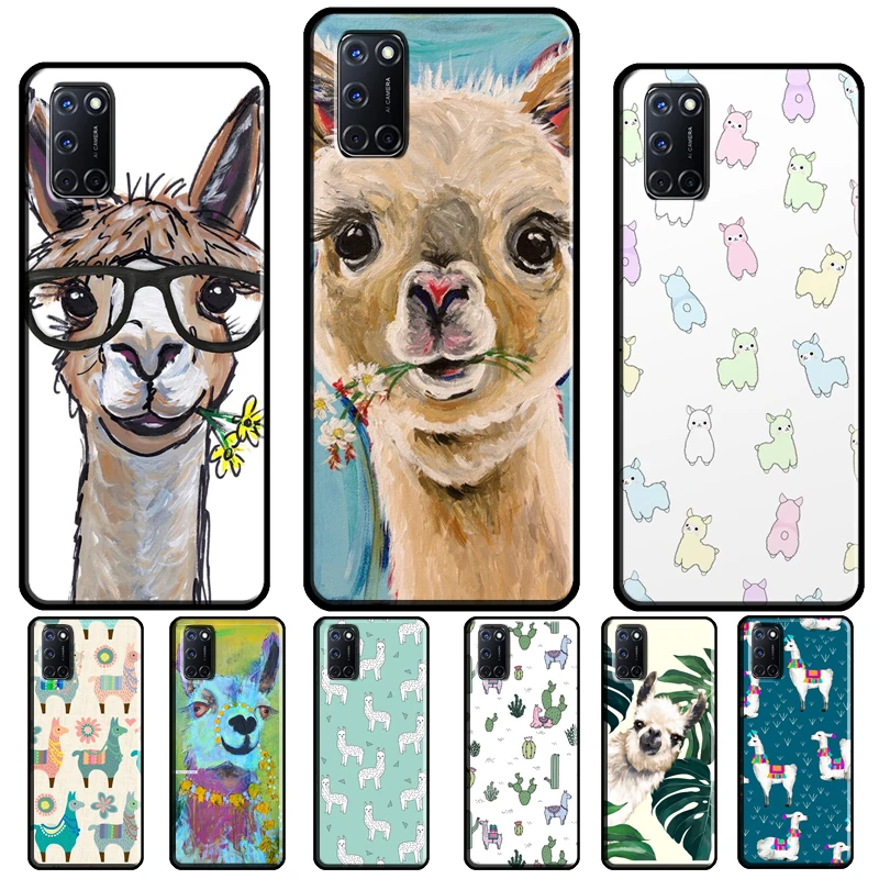 Cartoon Alpaca Llama Case For OPPO A74 A94 A54 A53 A57 S A5 A9 A15 A52 A72 A17 A77 A78 A91 A93 A16 A76 A96 Coque