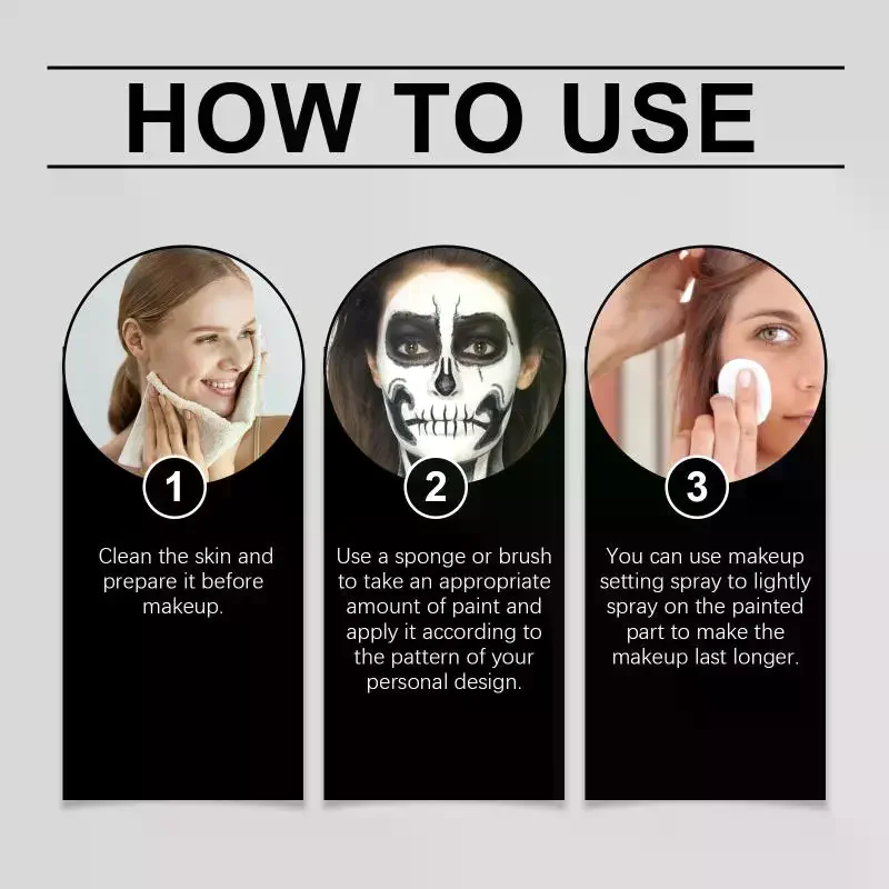 Black White Makeup Paint Kit for Face Body Full Coverage Foundation Halloween Parties Festivals SFX Easy to Apply