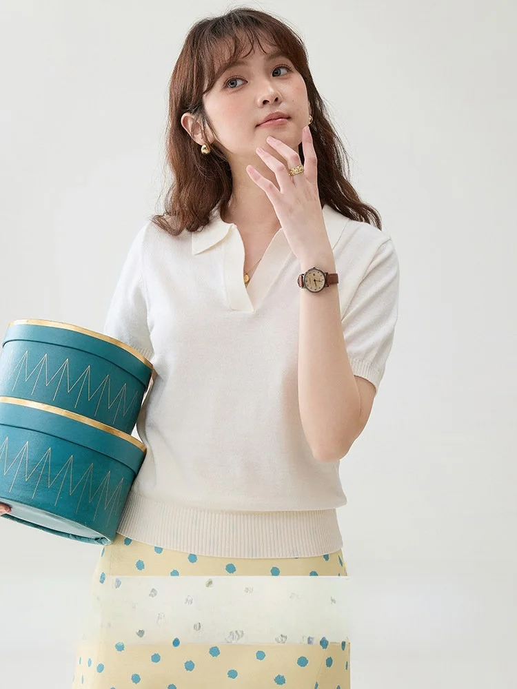 

North Island AMUU Korean Sle Color V-Ne ort Sve Knitted Sweater Women's Summer New Gentle Slimming Top