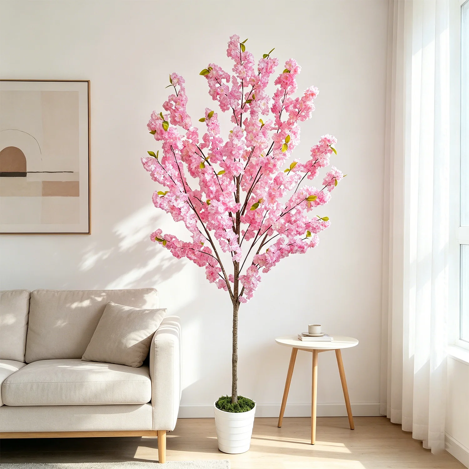 

160Cm-210Cm/6.9Ft Artificial Pink Cherry Blossom Tree with Leaves Fake Sakura Plant for Home Wedding Indoor Living Room Decor