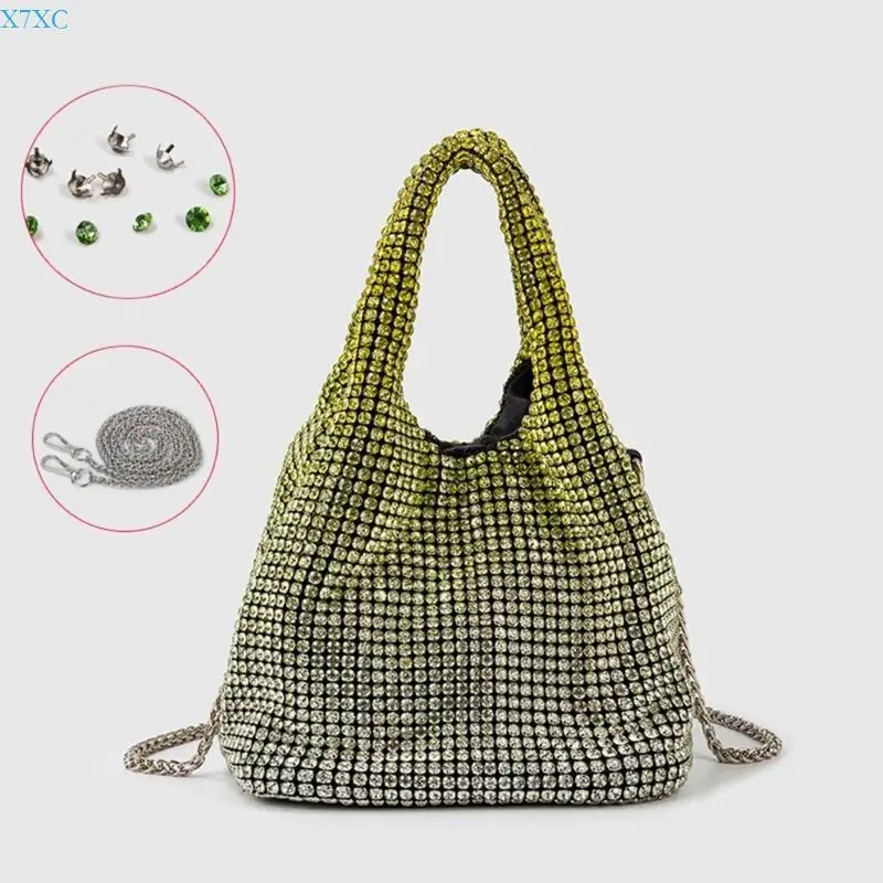 

X7XC Evening Purse Small Clutch Bucket Bag Sparkly Crystal Shoulder Bag
