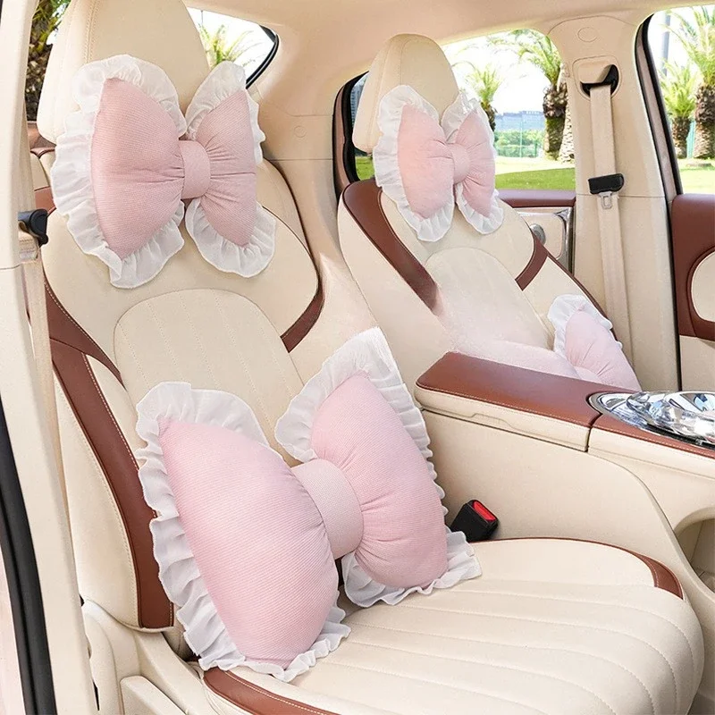 

Car Headrest Neck Pillow Cute Lace Bow Car Pillow Car Seat Pillow Waist Four Seasons Universal