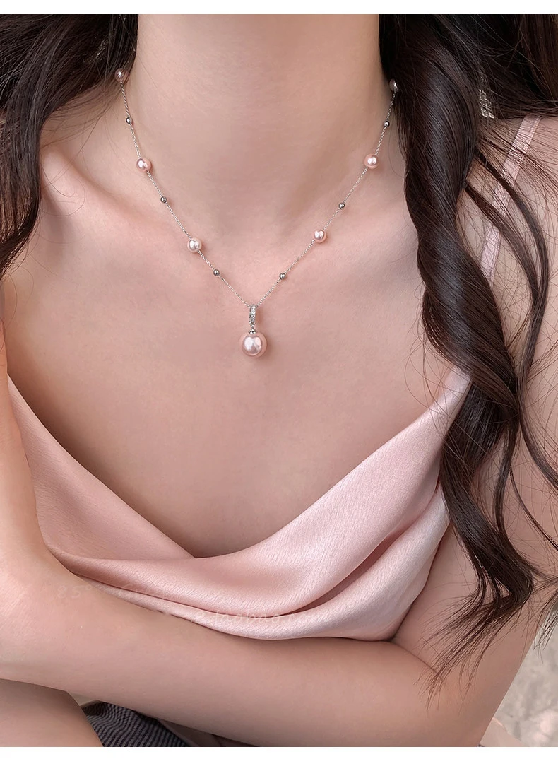 Zierliche Manta Rose Lila Imitationsperlen-Halskette für Damen, Perlenkette mit einzelnem runden Perlenanhänger, elegantes tägliches Schmuckgeschenk – Detail 8