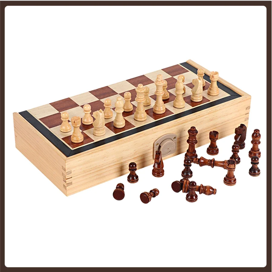 

Large ChildrenWooden Folding Chess Set Minimalist Portable Beginner Travel Storage Checkerboard Juegos De Mesa Entertainment