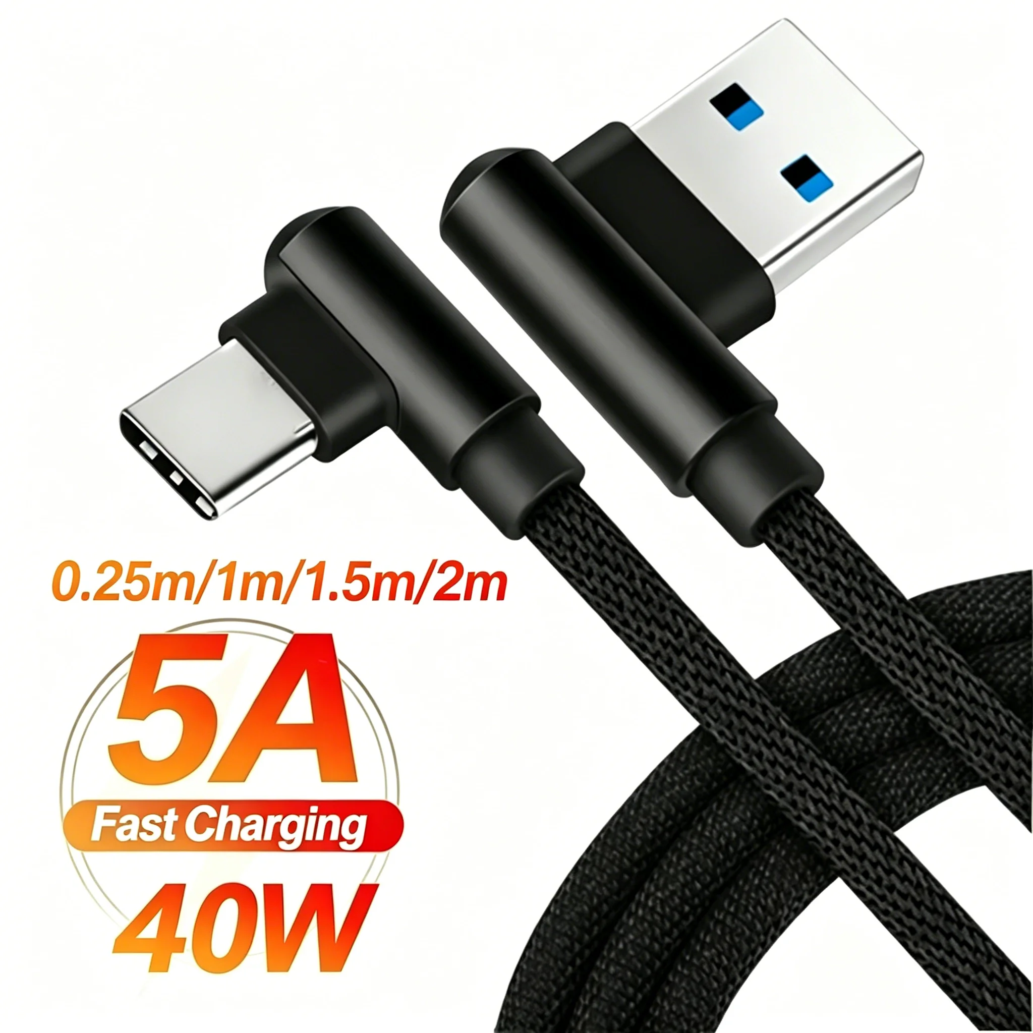 40W 5A Winkel-USB auf Typ-C Schnellladekabel für Auto und Mobiltelefone, Gaming-Ladekabel, 2026 NEUES USB-C Kabel