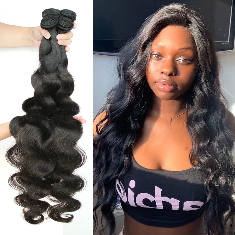 30 32 Inch Body Wave Human Hair Bundles Remy Hair Water Wavy Bundles Weaves Doule Drawn Wholesale Natural Tissage