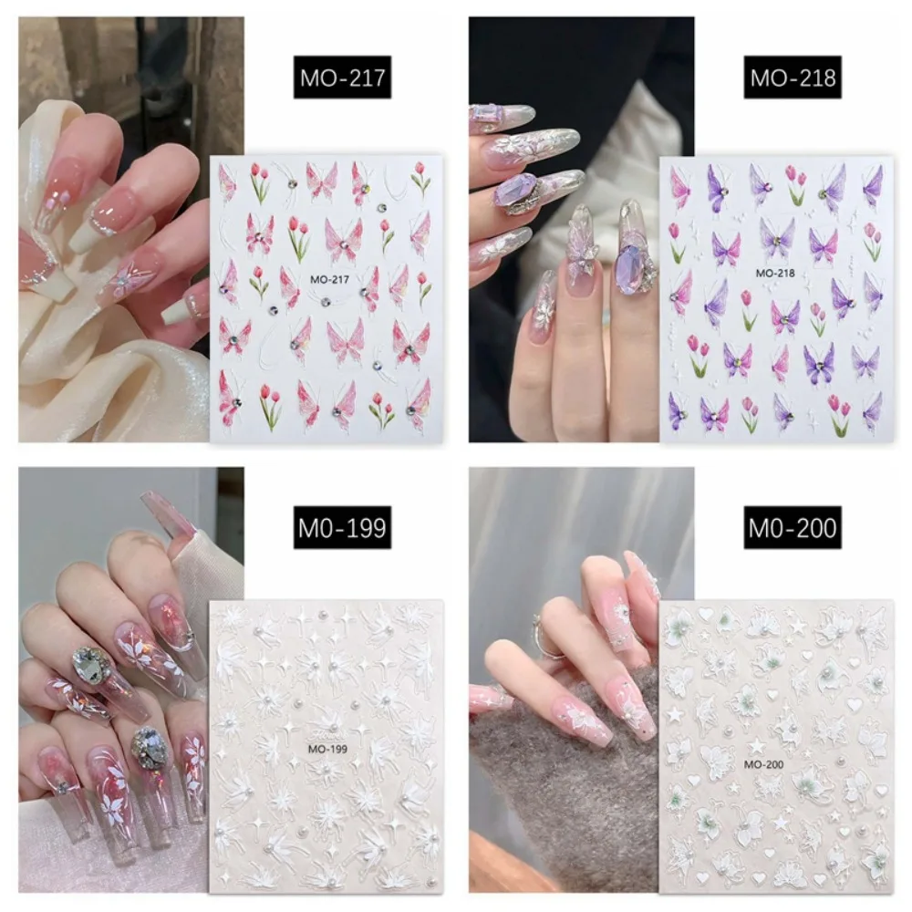 5D Instituts-Autocollant pour Ongles, Diamant, Fleur, Papillon, Perle, Blanc, Rose, Accessoires pour Ongles