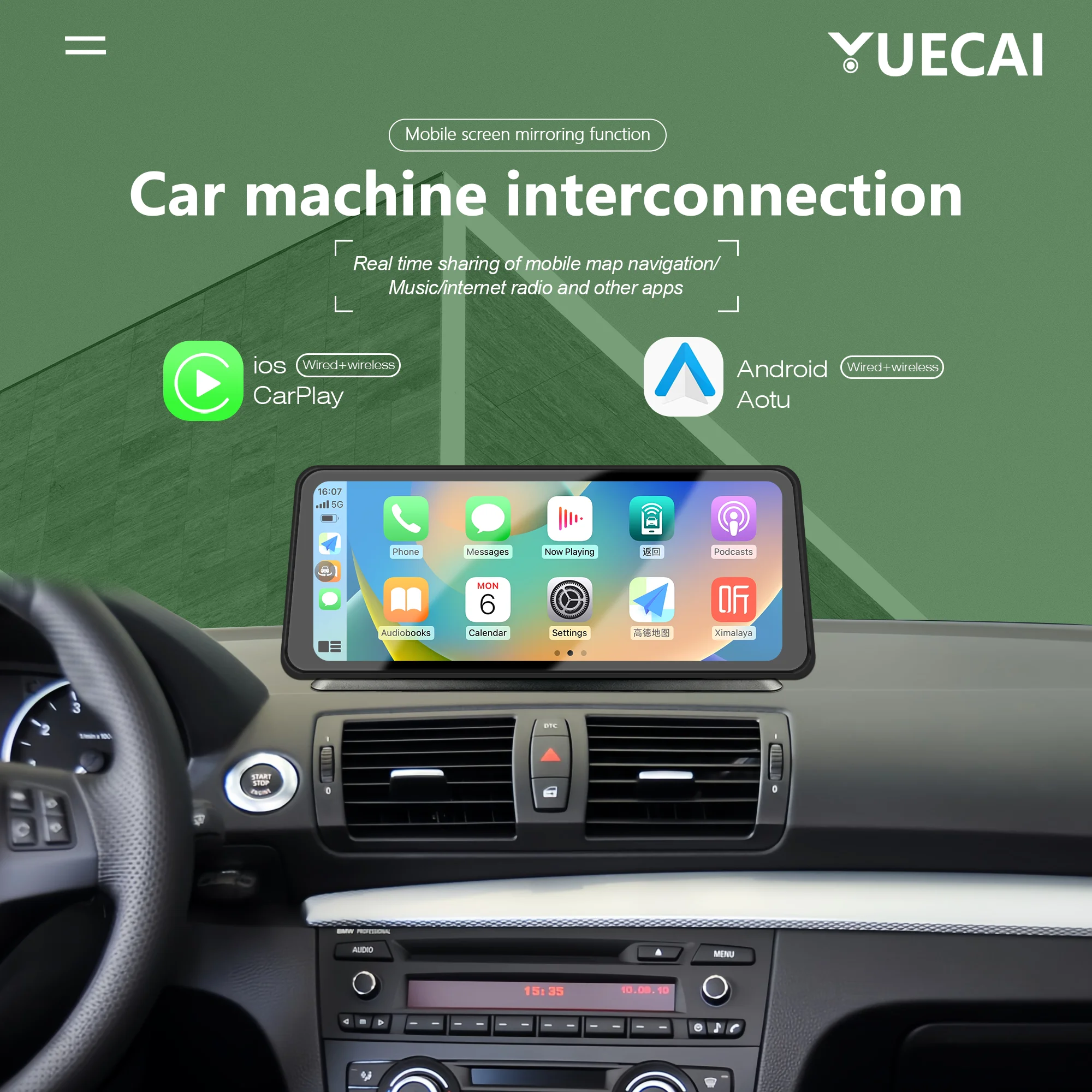 Wireless CarPlay for BMW 1 Series E81 E82 E87 E88 2DIN Multimedia Screen Car Radio Upgrade Compatible with CCC/CIC System 2009-2