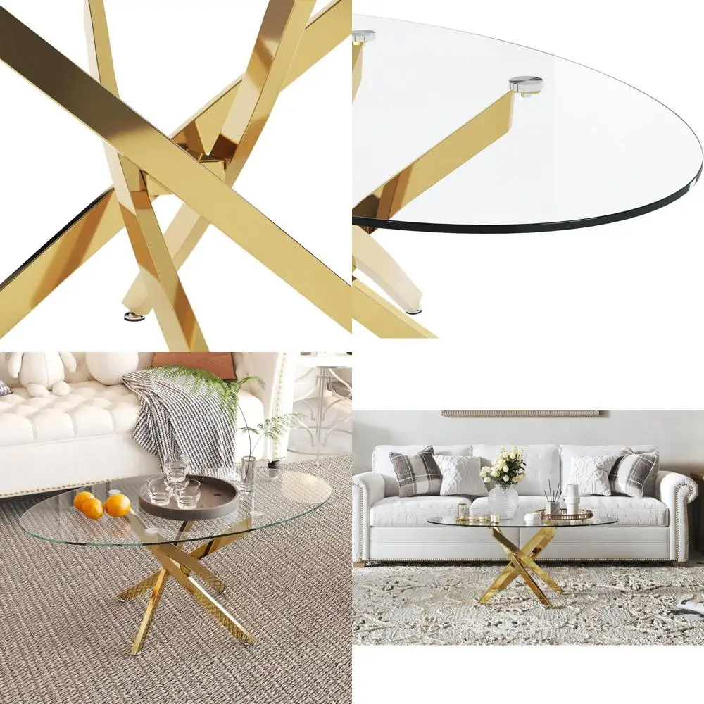 Oval Gold Chrome Legged Coffee Table, Modern Design for Living & Home Office