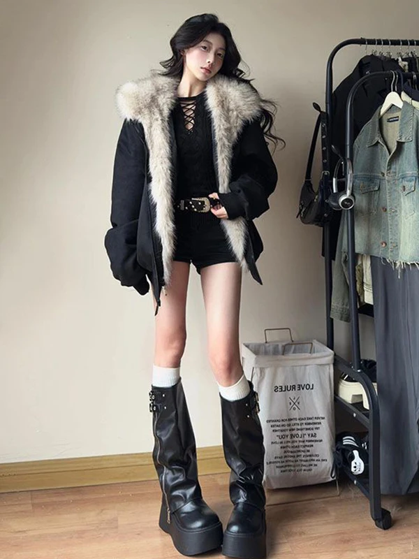 

Winter Street Style Fashion Ear Fur Collar Mountain Eagle Jacket Women's Korean Version Warmth Insulation Workwear Cotton...