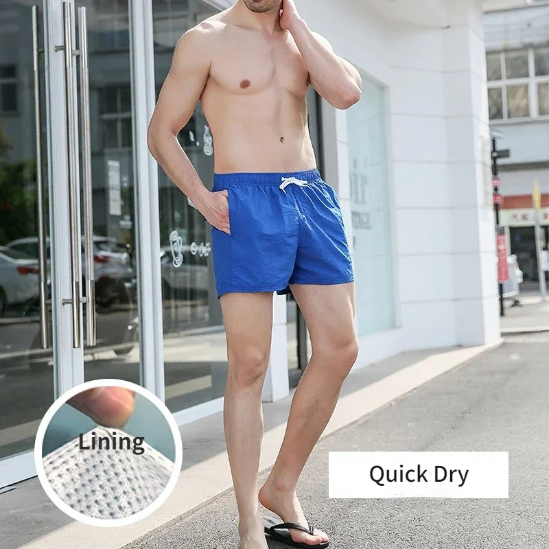 Pantaloncini da spiaggia corti con lacci verdi da uomo Plus Size Xxl pantaloncini da palestra da corsa corti Sexy impermeabili in Nylon allentato ad asciugatura rapida