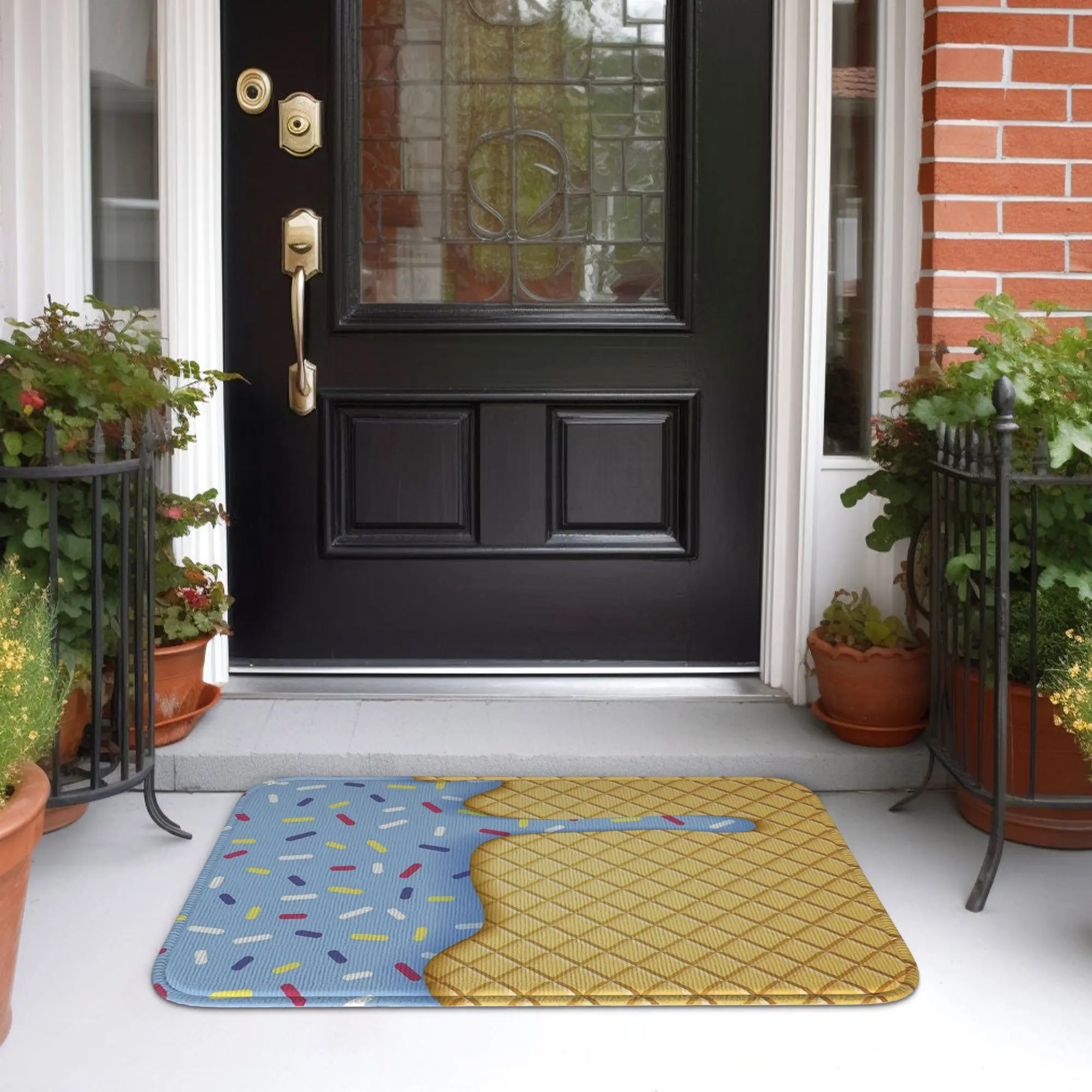 Cartoon Ice Cream Cone With Dripping White Glaze And Wafer Doormat Carpet Rug Kitchen Entrance Home Floor Mat for Footpad Mats
