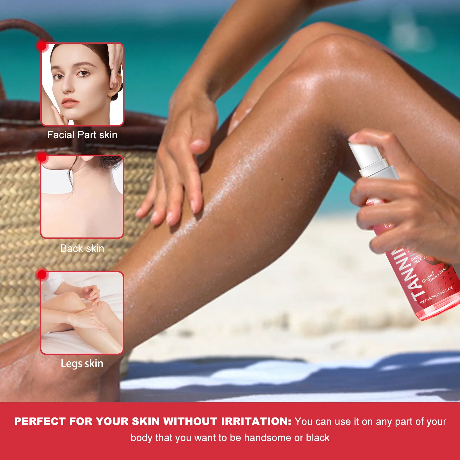 Strawberry Tanning Spray, Long-Lasting Sunless Tanner for Bronze & Wheat Skin, Gentle Moisturizing & Skin-Friendly
