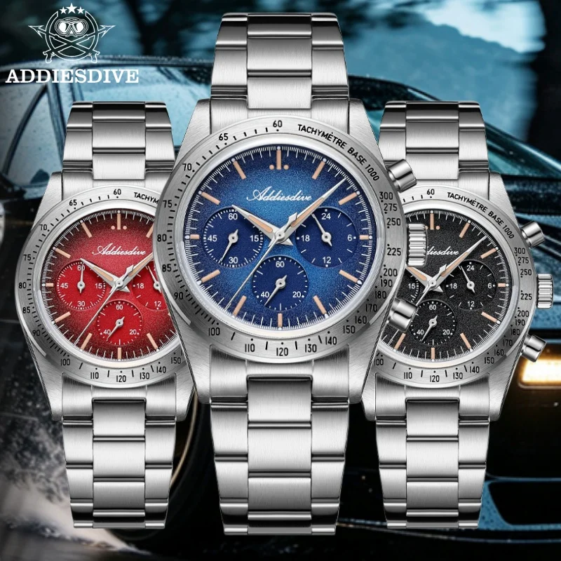 ADDIESDIVE 37mm Hot Sale Men Watch C3 Vintage Luminous 100m Waterproof 0S20 316L Stainless Steel Luxury Chronograph Quartz Watch