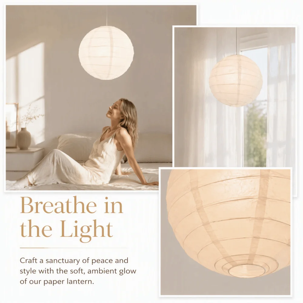 Spherical Paper Lantern Irregular Shape Vintage Pendant Lamp LED Compatible Warm Atmosphere Rice Paper Lamp Home Decor
