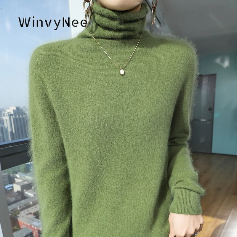 WinvyNee Women Turtleneck Sweater Mink Velvet Brushed Fabric Loose Warm Base Layer Soft Knit Long Sleeve Pullover Top ZA1248015B
