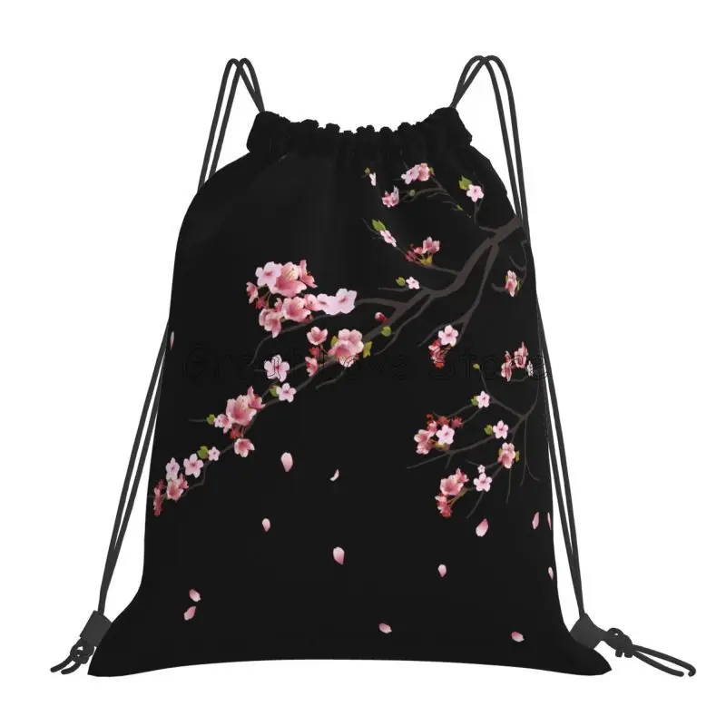 حقيبة ظهر برباط على شكل أزهار الكرز ساكورا اليابانية للنساء خفيفة الوزن وقابلة للطي حقيبة رياضية للصالة الرياضية أكياس محمولة للتدريب