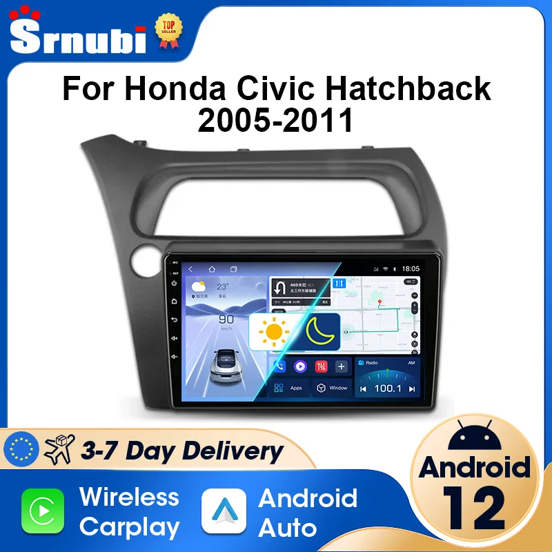 For Honda Civic Hatchback 2005-2011 Wireless Carplay 2 Din Android  12 Auto Car Radio Multimidia Player Navigation GPS Autoradio