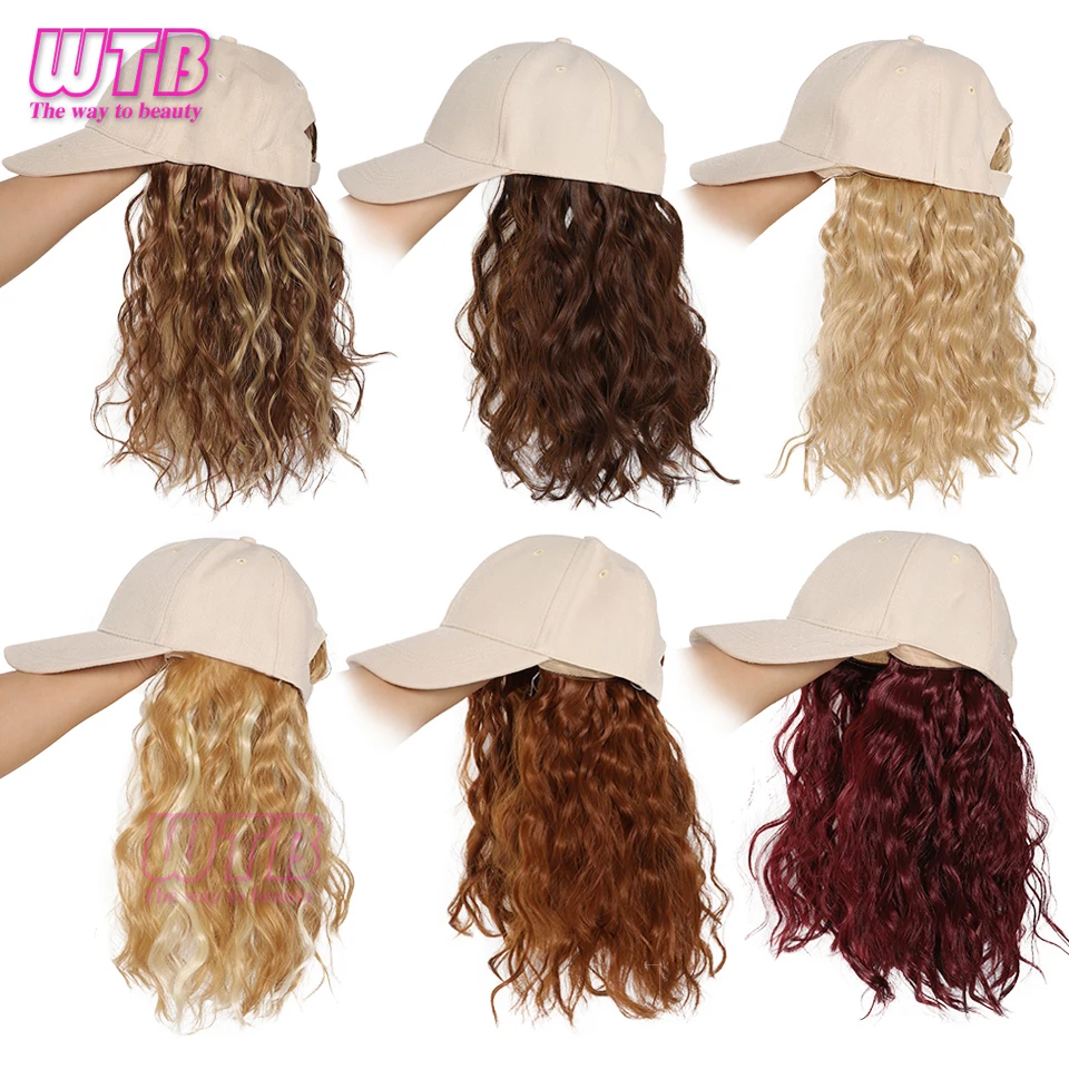 Hat Wig for Women 11 Inches Wave Baseball Cap Wig with Curly Hair Extensions Wig Synthetic Wave Wig Hat Adjustable Hat