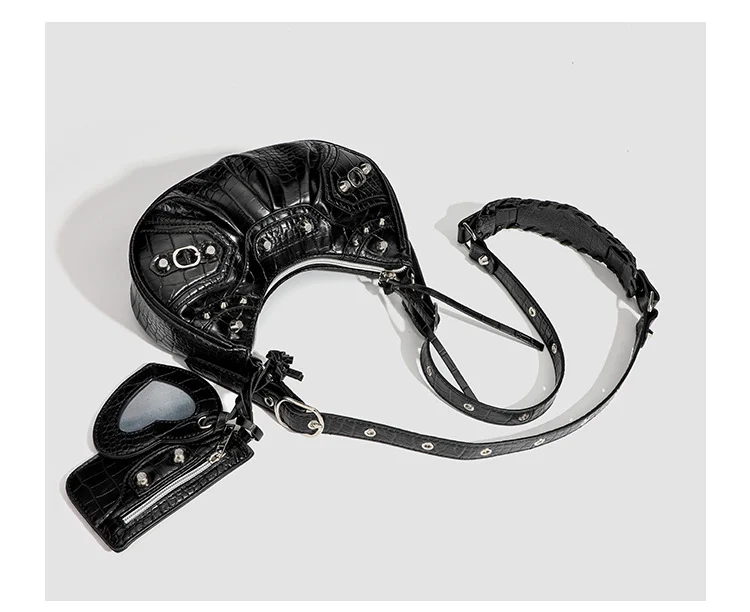Nietenbesetzte Drei-in-Eins-Unterarmtasche, vielseitige Handtasche, Schultertasche, Umhängetasche für Damen, neuer trendiger Stil mit einem coolen und würzigen Touch. – Detail 8