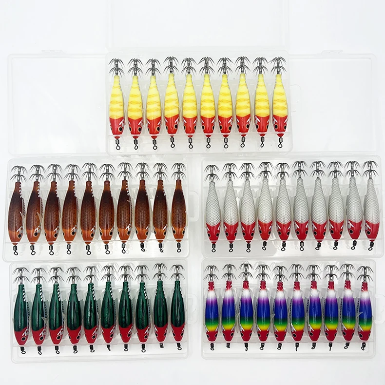 ShareShark 10 Stück/Box 8cm/5,7g Leuchtender Tintenfisch-Jig-Köder, Holz-Garnelen-Köder, Künstlicher Köder, Tintenfisch-Haken-Köder – Detail 3