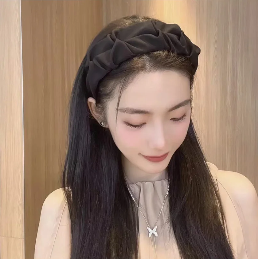 Einfarbiges geknotetes Haarband für Frauen, weicher Stoff, breites Haarband, modischer Turban-Haarreif, Haaraccessoires für den Alltag von Mädchen. – Detail 10