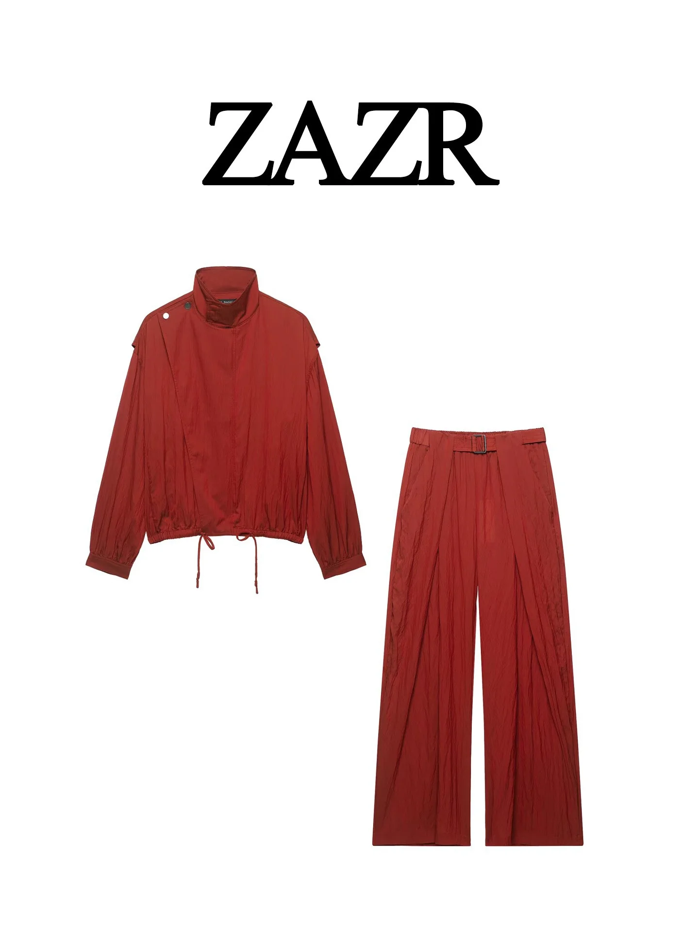 Fashionable Women's Jacket Coat Double Lapel Buckle Waist Belt Pants Set Autumn Season Two-Piece Suit Stylish New Arrival