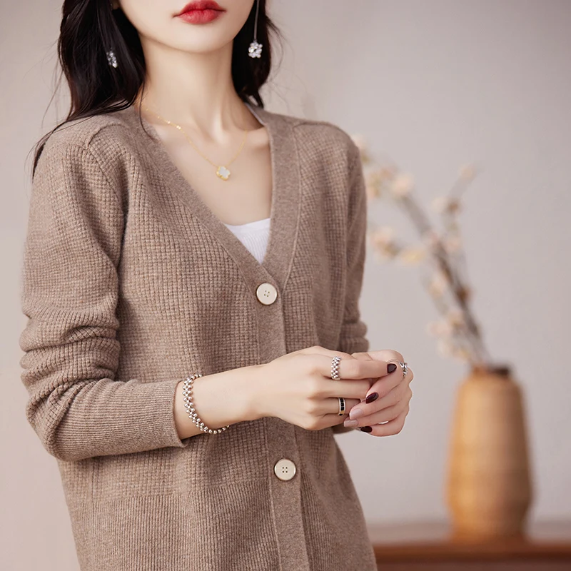 

100% Merino Wool Basic Fashion Woolen Trousers Knit Cardigan Suit Long Sleeves Comfortable Fashion Leisure Solid Color Clothes