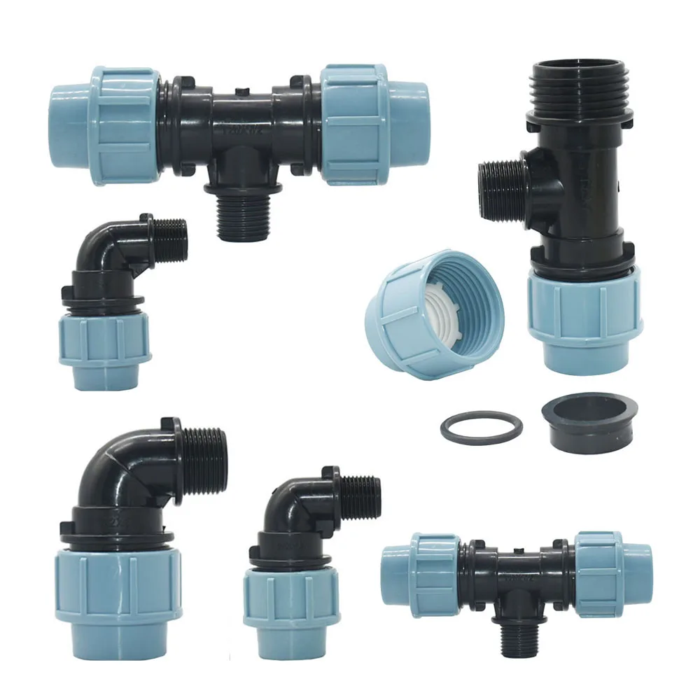 20/25/32mm PE Tube Elbow Tee Hose splitter Fitting With 1/2 3/4 1