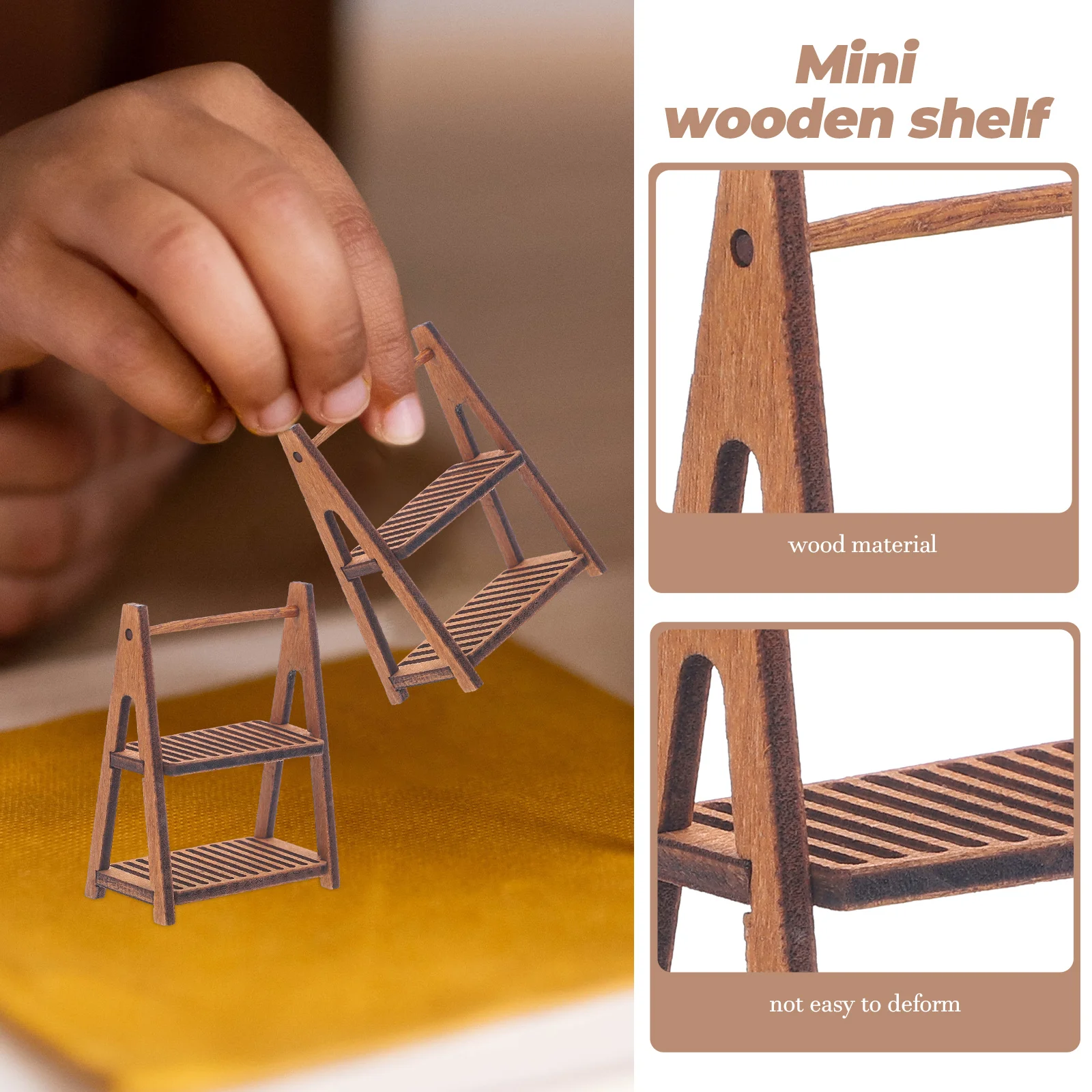 

Miniature Wooden Bread Shelf Dollhouse Furniture 2 Tier Brown Storage Rack Compact Realistic Pretend Play Accessories High