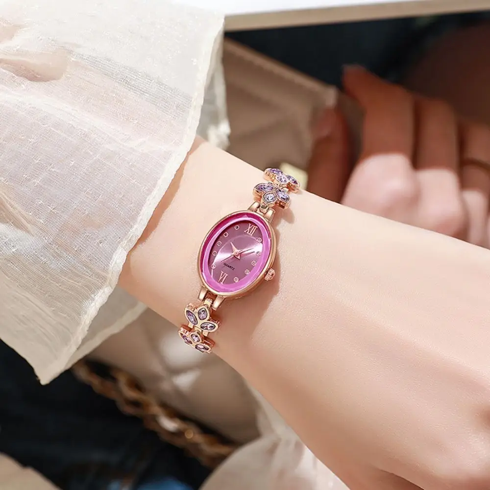 3-Leaf Clover Water-Resistant Quartz Ladies Watch Bracelet-Style Alloy Wristwatch Fashion Rhinestone Analog Watch Girls