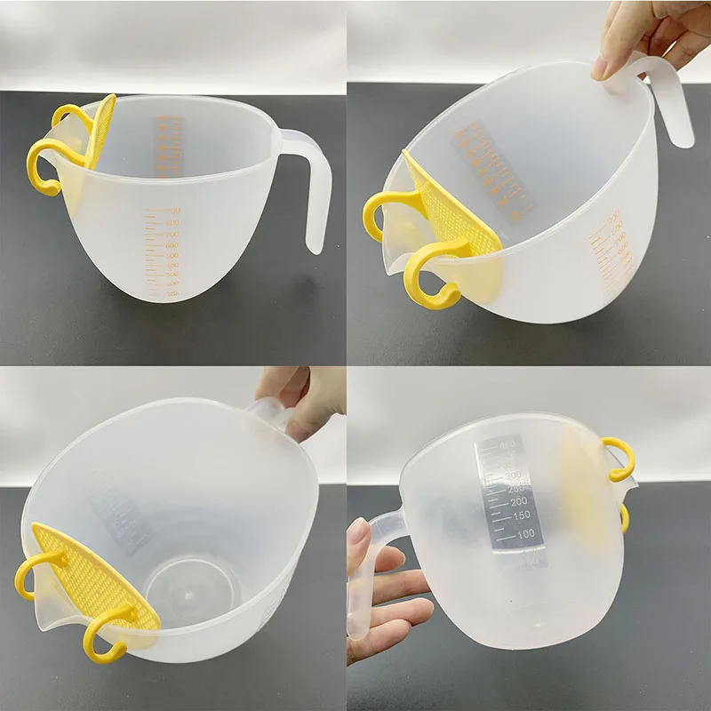 Filter Measuring Cup Large Capacity With Scale Egg Liquid Plastic Whisking Cup Egg Baking With Strainer Kitchen Rice Bowl