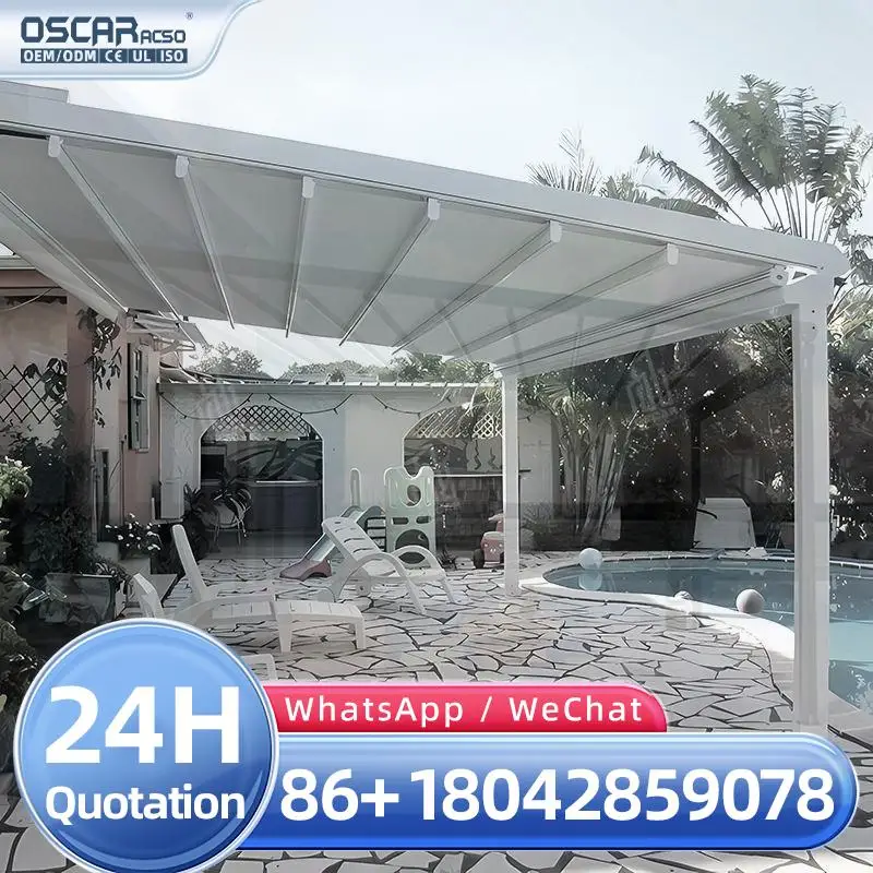 Automatic Wireless Remote Control Retractable Patio Awning with LED Lights for Outdoor Dining and Garden Areas in Europe  Retrac