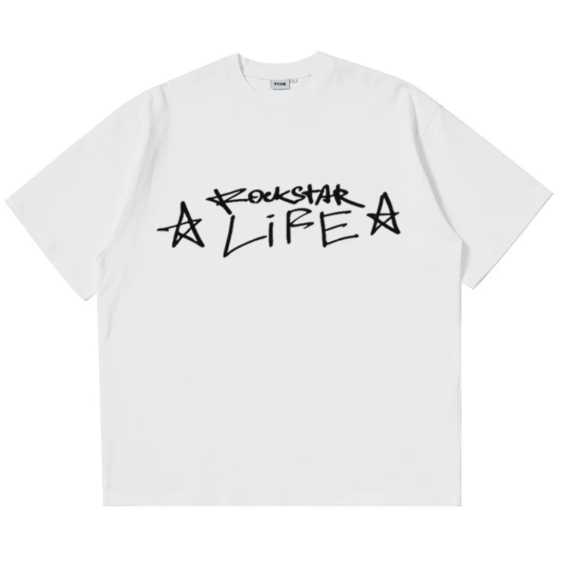 Men's T-Shirt Letter Oversized 100% Cotton Summer Hip Hop Short Sleeve Tees Tops Harajuku Y2k Streetwear Korean Popular Clothes