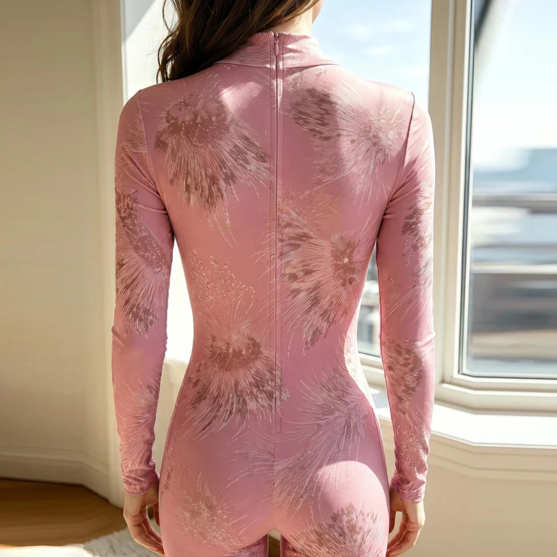 Casual Stand Collar Zentai Women Long Sleeve 4 Way Stretch Elastic Bodysuit Gold Trim Ice Silk Breathable Cosplay Stage YogaWear