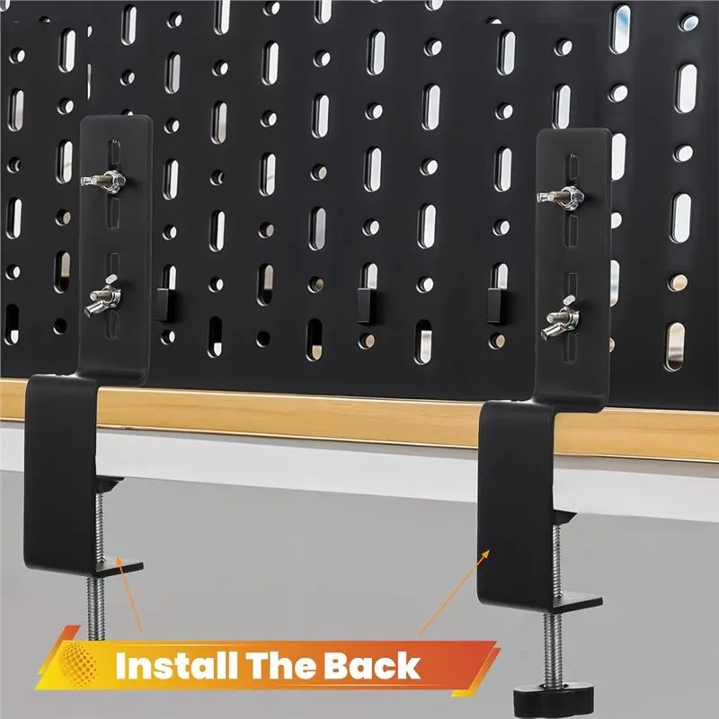PORK-Metal Desk Clamps 2 Pcs, Pegboard Mounting Brackets, Desktop Fixing Brackets, Pegboards Mounting