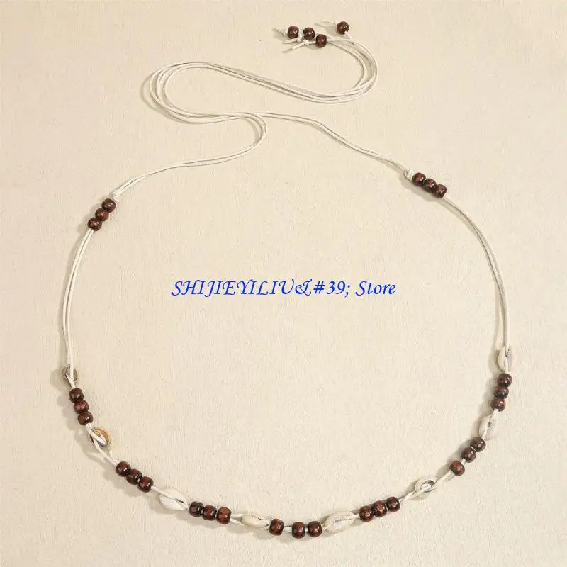 

E21F Регулируемый хлопковый шнуровой ремень, деревянный декор из бисера, аксессуар для талии