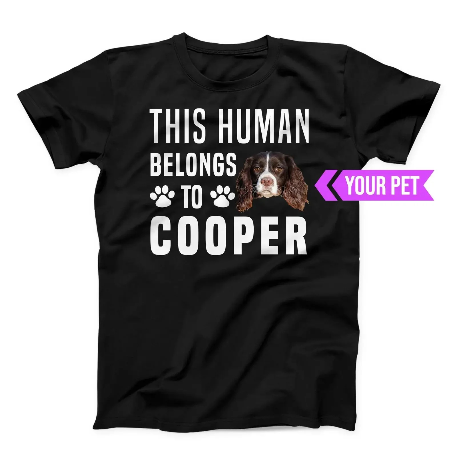 Custom Pet Photo T Shirt This Human Belongs To Personalized English Springer Spaniel for Dog Mom Dad  vintage Washed