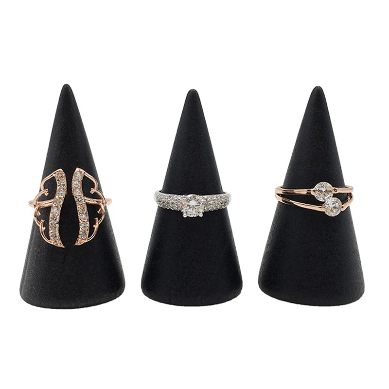 Wooden Ring Holder Display Cone Rack Finger Ring Jewelry Stand Storage Organizer