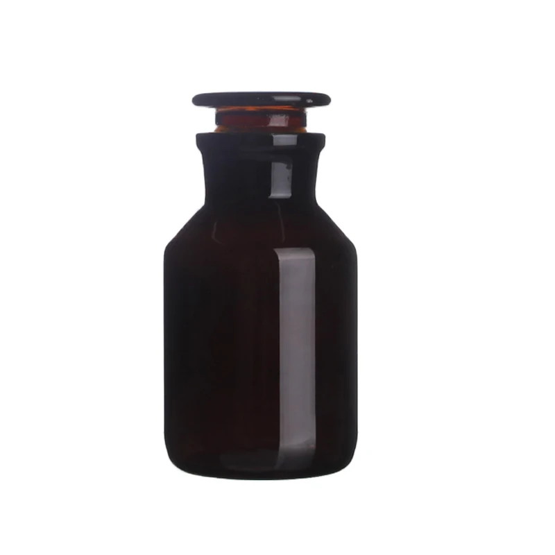 60ml 125ml 250ml 500ml 1000ml Lab Sample Glass Reagent Refillable Bottle Wide Ground Neck Jars Amber with Stopper