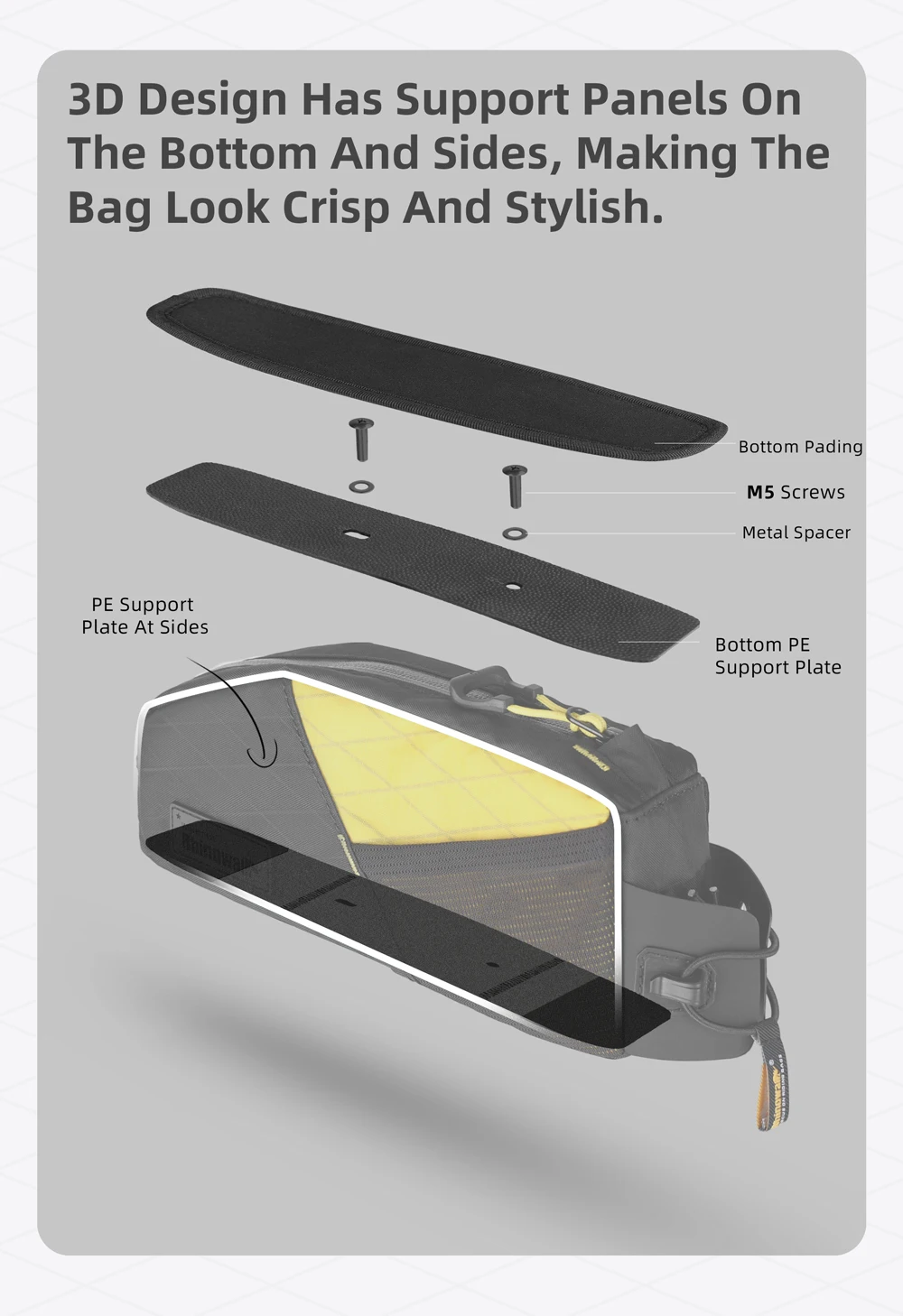 Rhinowalk Fahrrad-Frontrahmentasche, 1,2 l/2,1 l, wasserabweisende Fahrradaufbewahrung, Gepäckverpackung für MTB und Road Fit, größere Rahmenlänge – Detail 8