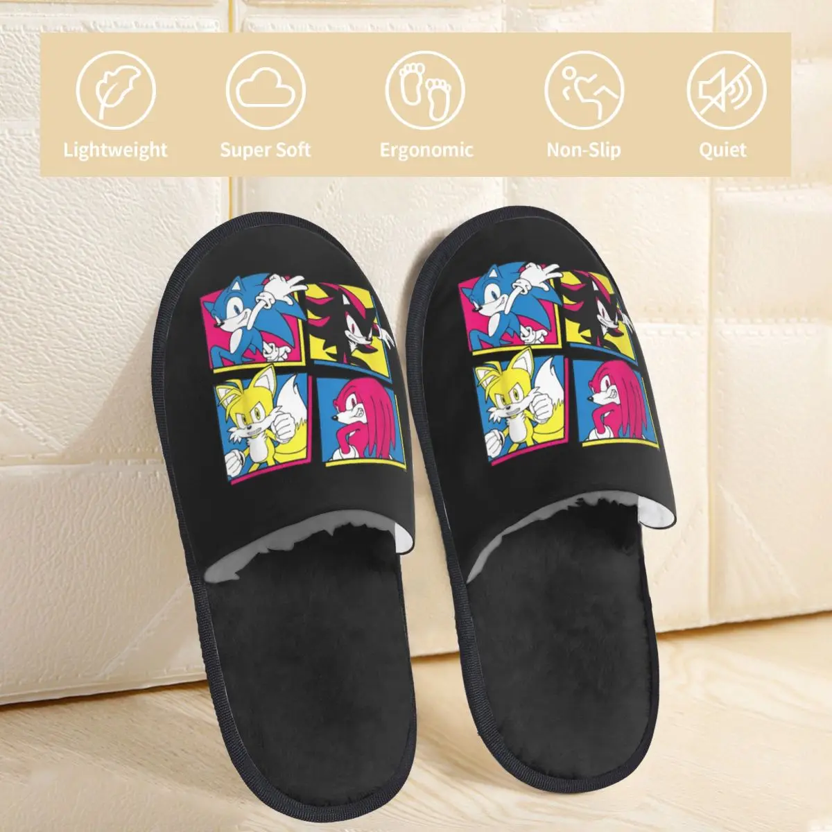 Zapatillas personalizadas de Sonic The Hedgehog Shadow Tails Knuckles, zapatillas de espuma viscoelástica cálidas y suaves para mujer, zapatillas de casa para dormitorio, zapatos esponjosos