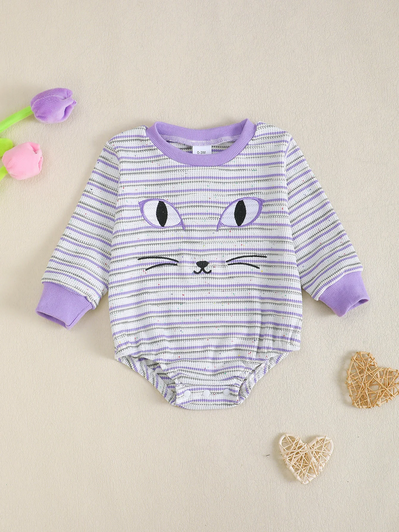 لطيف القط طويلة الأكمام نيسيي للطفل الفتيات ربيع الخريف نمط رومبير الرضع الزي #1