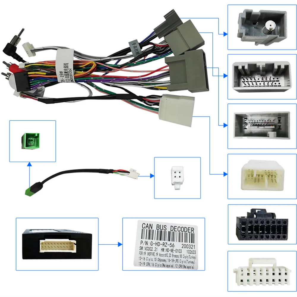 

Car Radio Harness Accessories Wire Wiring Adapter Connecter Plug Canbus Android Universal Cable For Honda Civic CRV 2012-2015