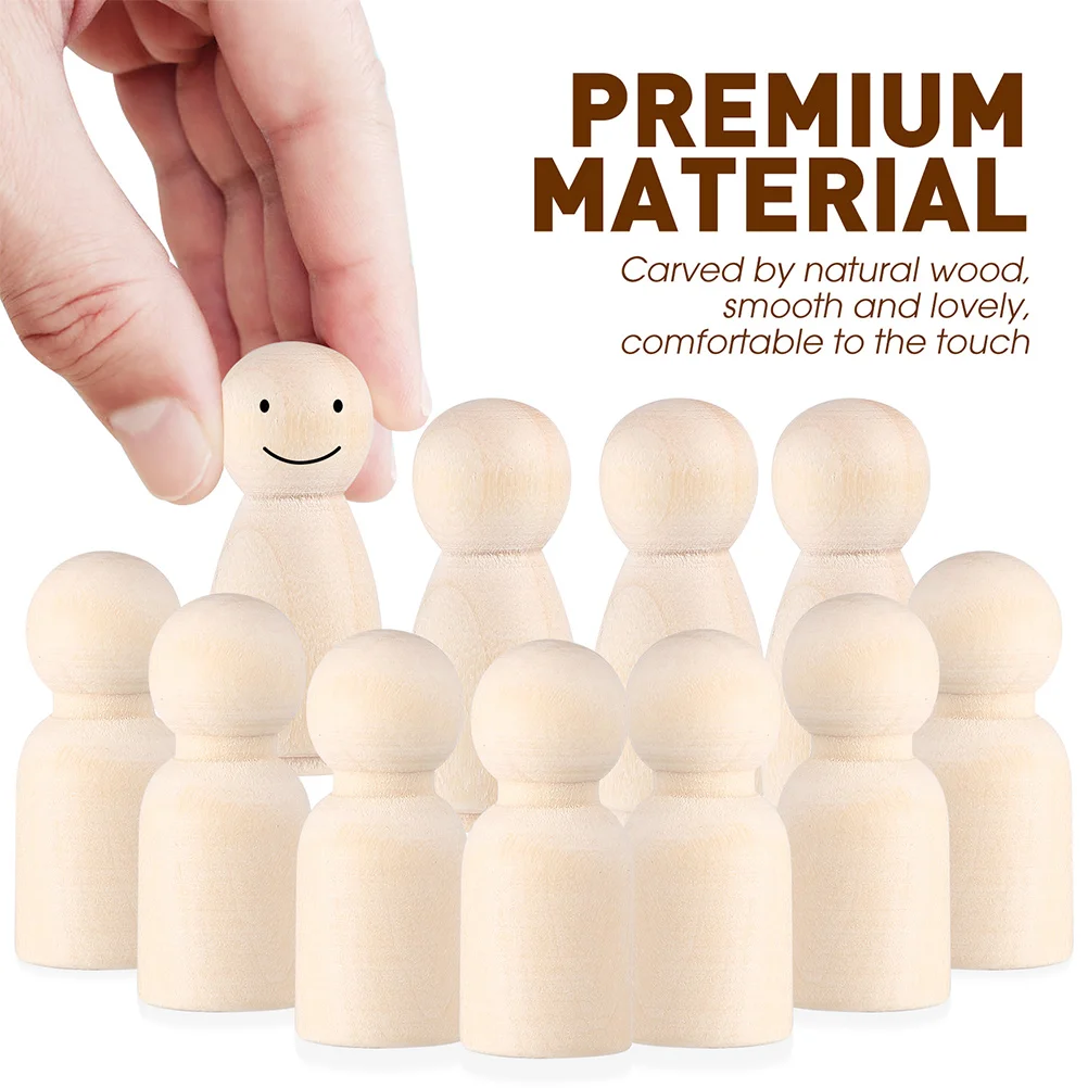 60pcs persone Figure a forma di figura bambole pioli in legno non finite fai da te Peg in legno persone corpi in miniatura forme Figure Decor