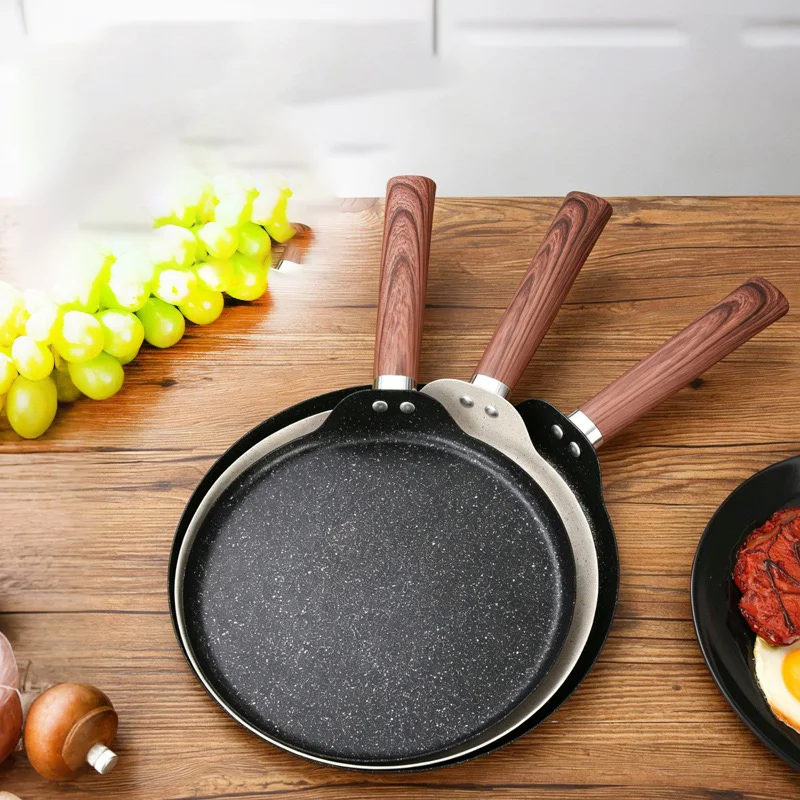 Customizable Classic iron Frying Pan Non-Stick Granite Coating Induction Cooking Compatible Pizza Pan Flat Cake Pancake Pan