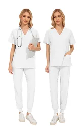 White Color Medical Scrubs Set Women Men Hospital Uniforms Doctors Nurse Accessories Dental Clinic Beauty Salon Workwear Clothes