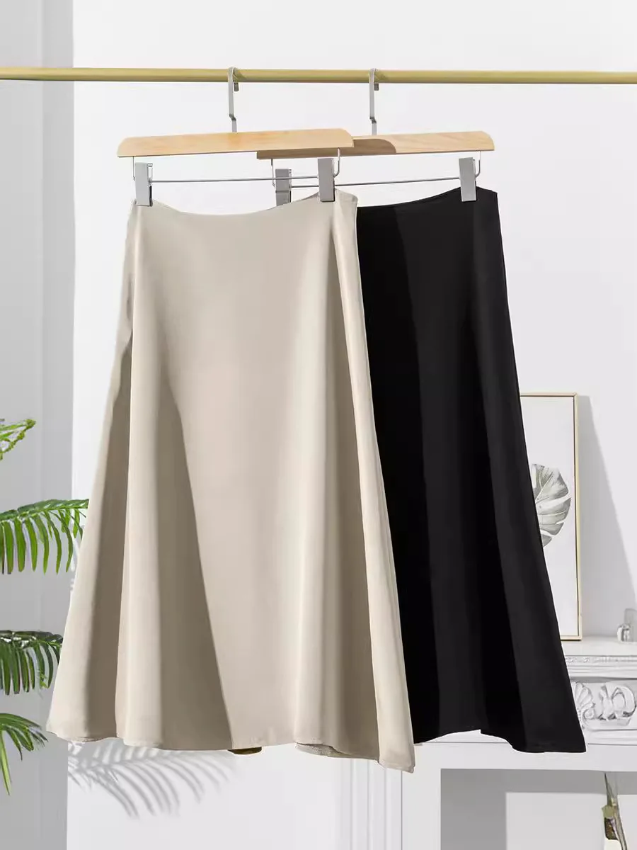 

Silk Half Skirt Solid Color French Umbrella Skirt Temperament Elegant Commuter Women Casual Daily Outfit 2026 Summer Clothing