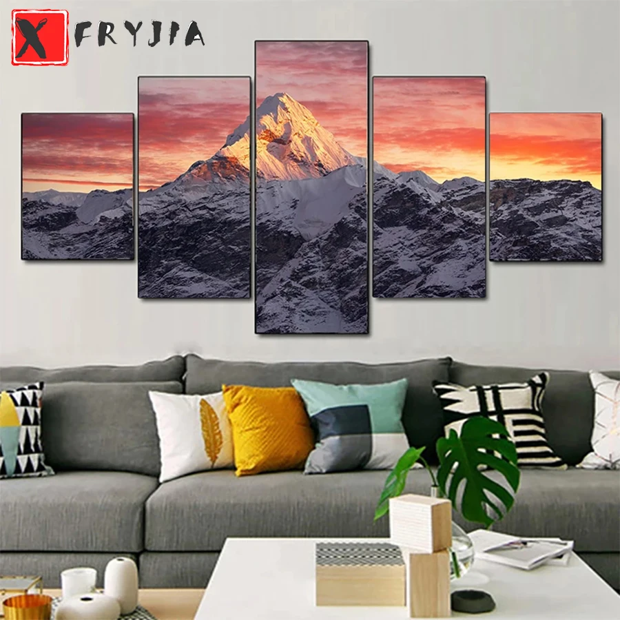 

Full Square Diamond Embroidery nature scenery snow mountain sunset Sale Gift Diamond Painting Cross Stitch Home Decoration 5pcs