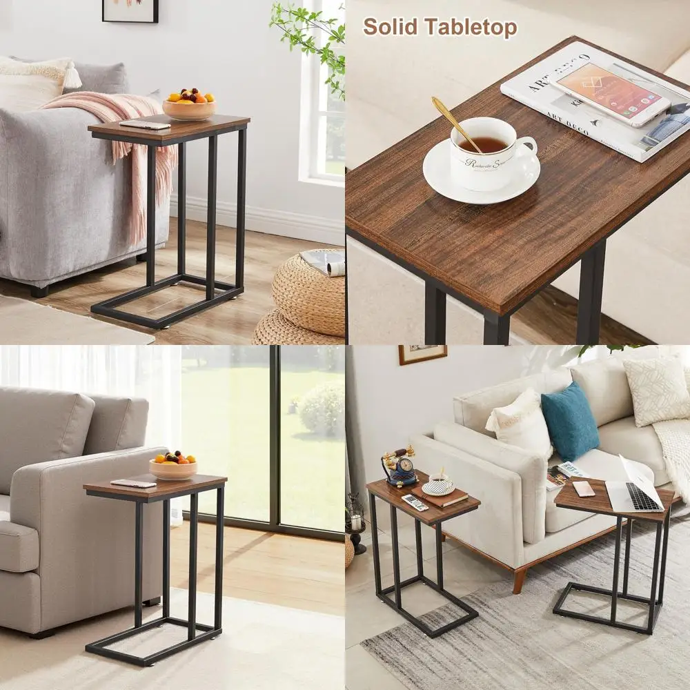 

Коричневый C-образный приставной столик для дивана из 2-х частей с подносом для телевизора и подставкой для закусок для гостиной и спальни